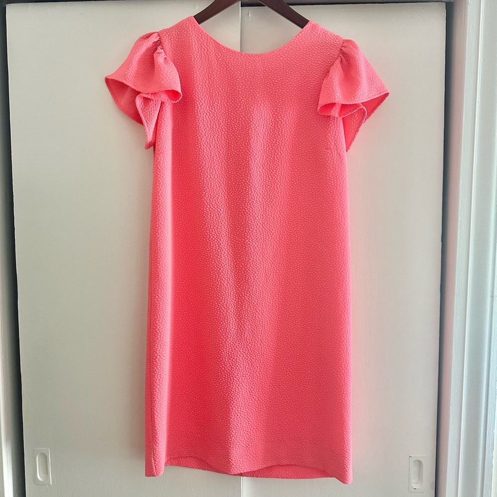 Pink Ruffled Sheath Mini Dress with Flutter Sleeves